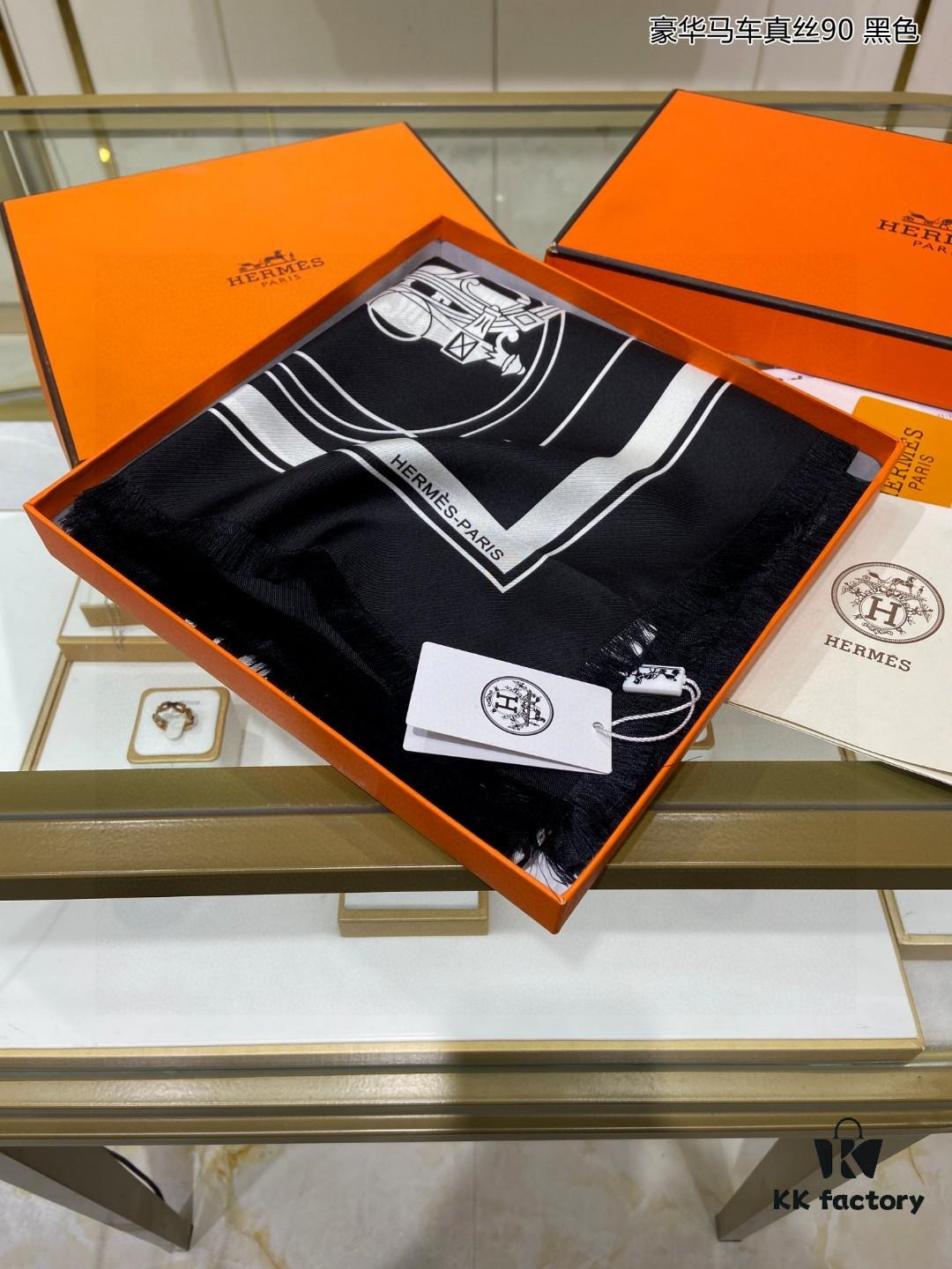 Luxury Custom 90cm x 90cm Pure Silk Square Scarf - Real Silk Carriage Design, 100% High-Grade 18 Momme Twill Silk, Double-Sided Same Color, Top Craftsmanship