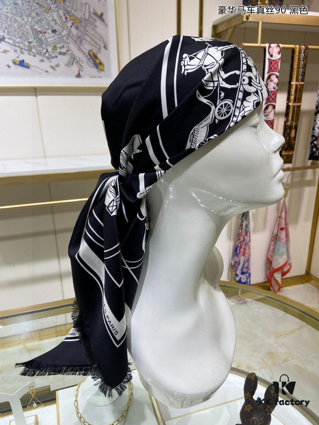Luxury Custom 90cm x 90cm Pure Silk Square Scarf - Real Silk Carriage Design, 100% High-Grade 18 Momme Twill Silk, Double-Sided Same Color, Top Craftsmanship