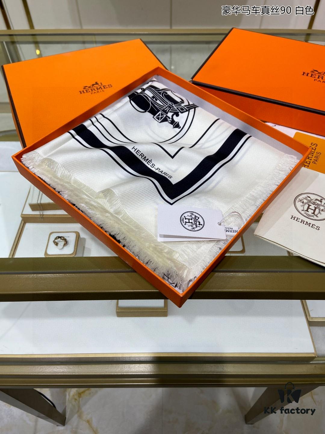 Luxury Custom Horse Carriage Silk Scarf 90 - 100% Premium 18 Momme Double-Sided Satin Silk, Top Craftsmanship, High-End Fashion Accessory