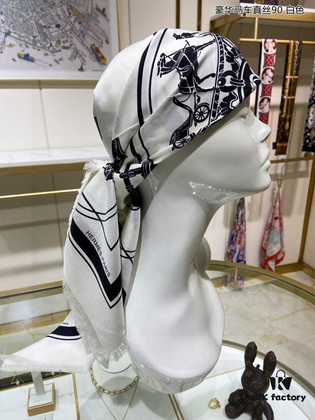 Luxury Custom Horse Carriage Silk Scarf 90 - 100% Premium 18 Momme Double-Sided Satin Silk, Top Craftsmanship, High-End Fashion Accessory