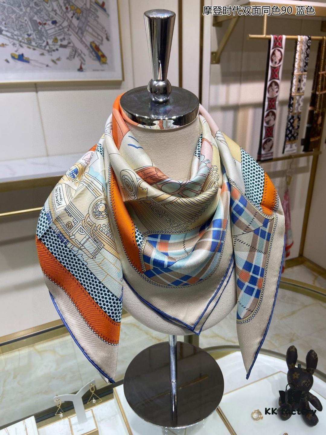 Luxury Custom Made Modern Era Double-Sided Solid Color 90% Silk Scarf