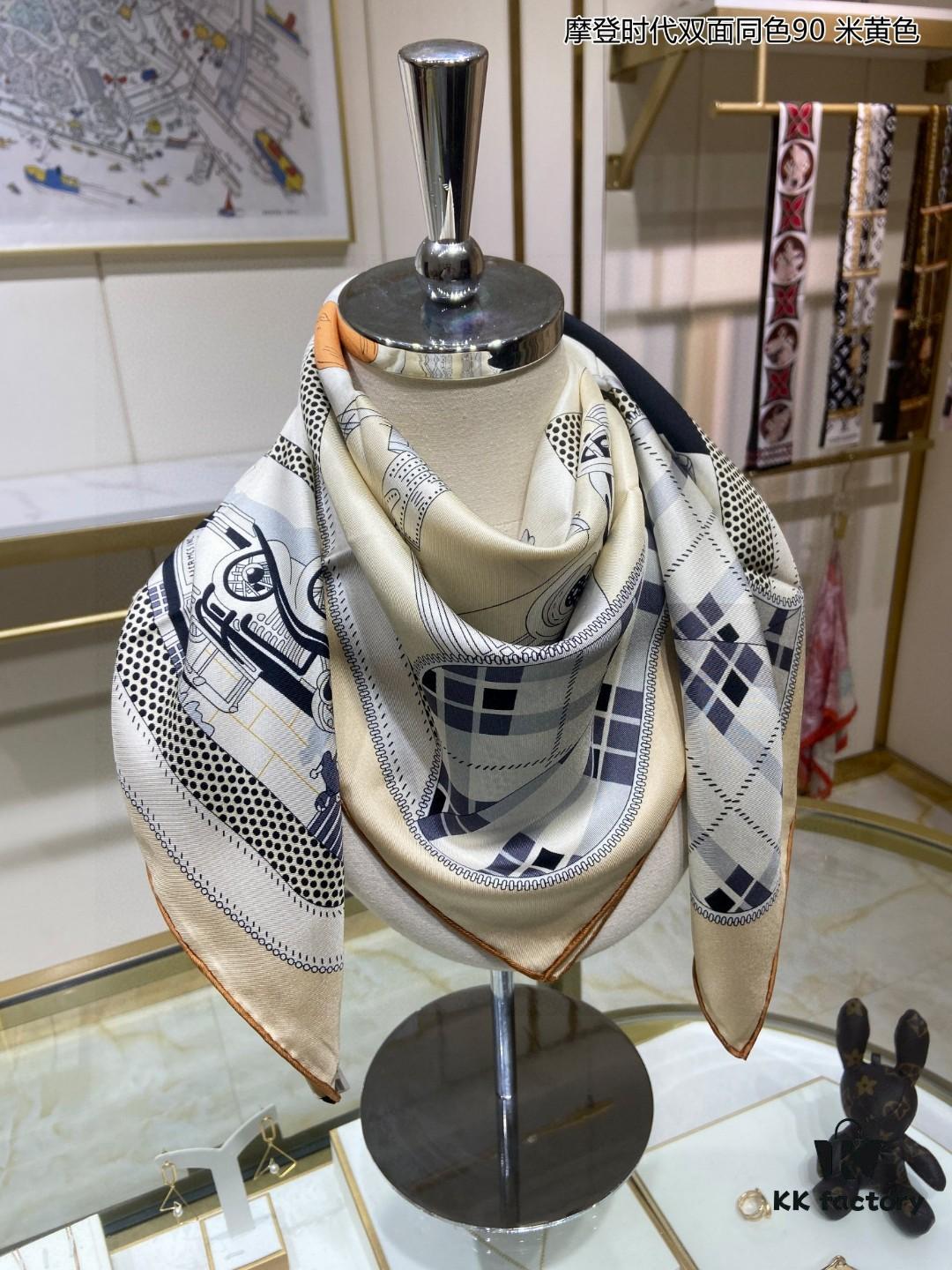 Luxury Custom Made Modern Era Double-Sided Solid Color 90 Silk Scarf