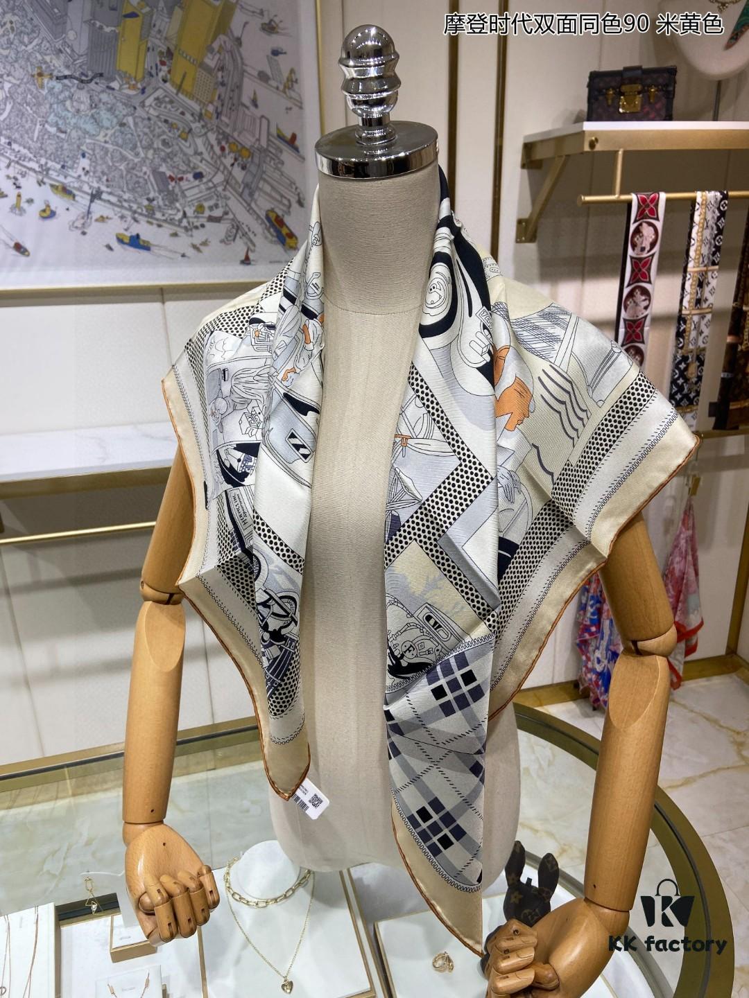 Luxury Custom Made Modern Era Double-Sided Solid Color 90 Silk Scarf