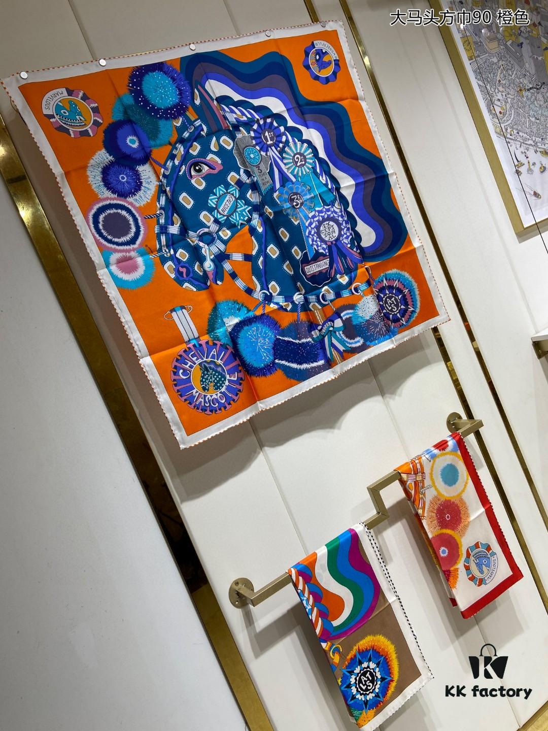 New Arrival 💫 Silk Scarf 'Large Horse Head Square Scarf 90' – 100% Premium Twill Silk, 90cm x 90cm, Top-Tier Craftsmanship, Highly Recommended!