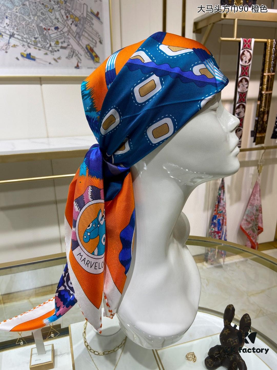 New Arrival 💫 Silk Scarf 'Large Horse Head Square Scarf 90' – 100% Premium Twill Silk, 90cm x 90cm, Top-Tier Craftsmanship, Highly Recommended!