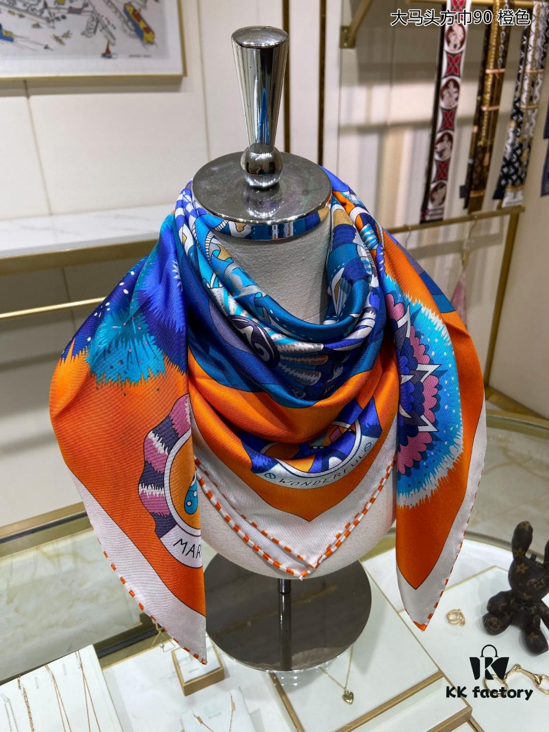 New Arrival 💫 Silk Scarf 'Large Horse Head Square Scarf 90' – 100% Premium Twill Silk, 90cm x 90cm, Top-Tier Craftsmanship, Highly Recommended!