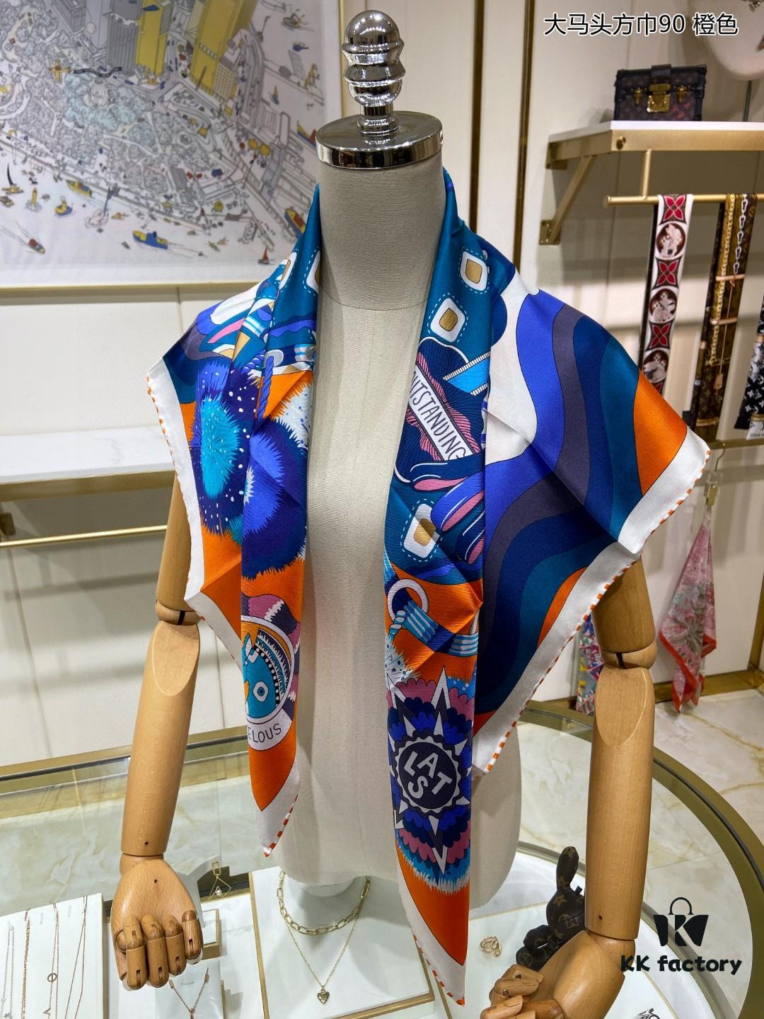 New Arrival 💫 Silk Scarf 'Large Horse Head Square Scarf 90' – 100% Premium Twill Silk, 90cm x 90cm, Top-Tier Craftsmanship, Highly Recommended!