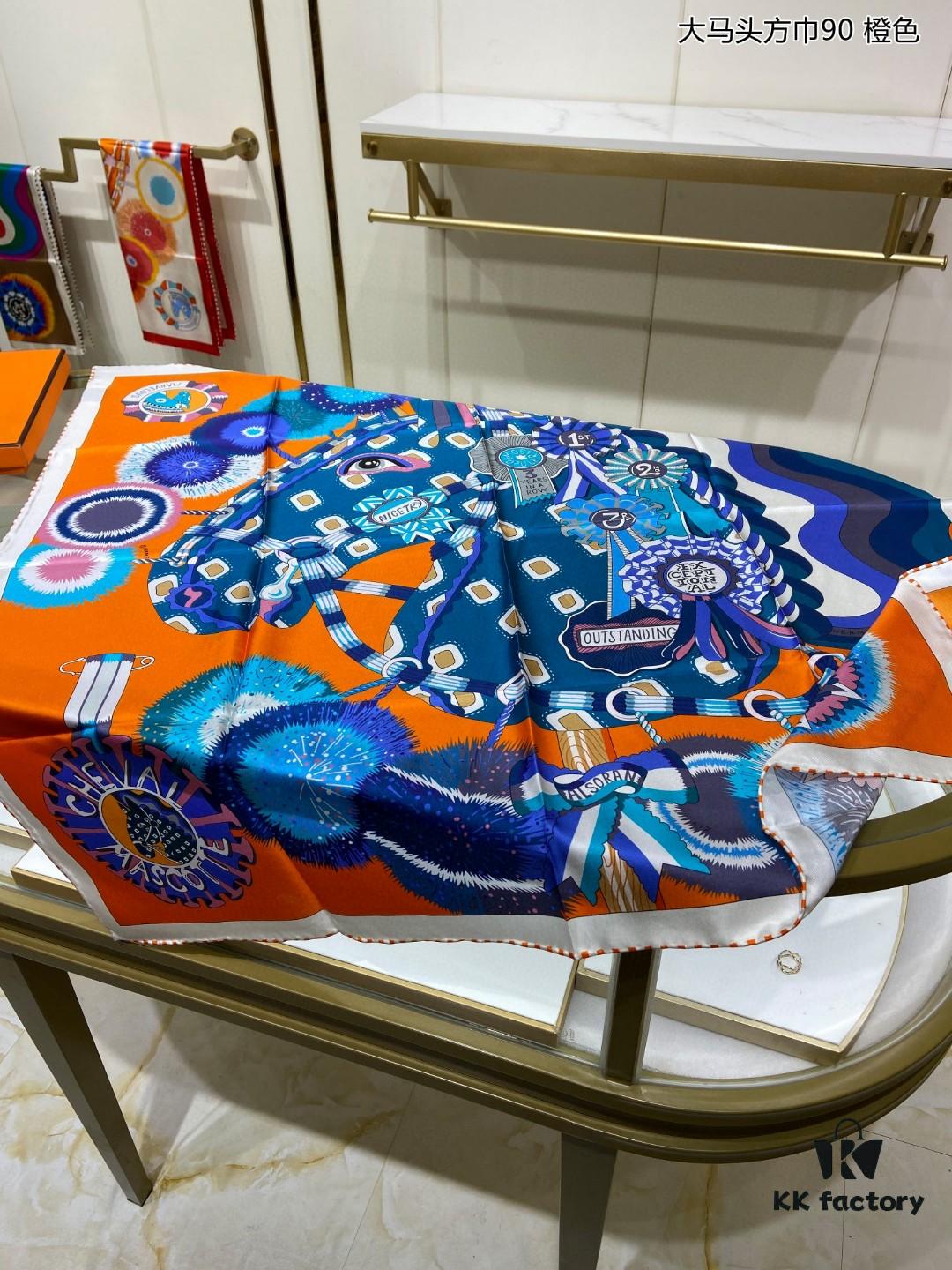 New Arrival 💫 Silk Scarf 'Large Horse Head Square Scarf 90' – 100% Premium Twill Silk, 90cm x 90cm, Top-Tier Craftsmanship, Highly Recommended!