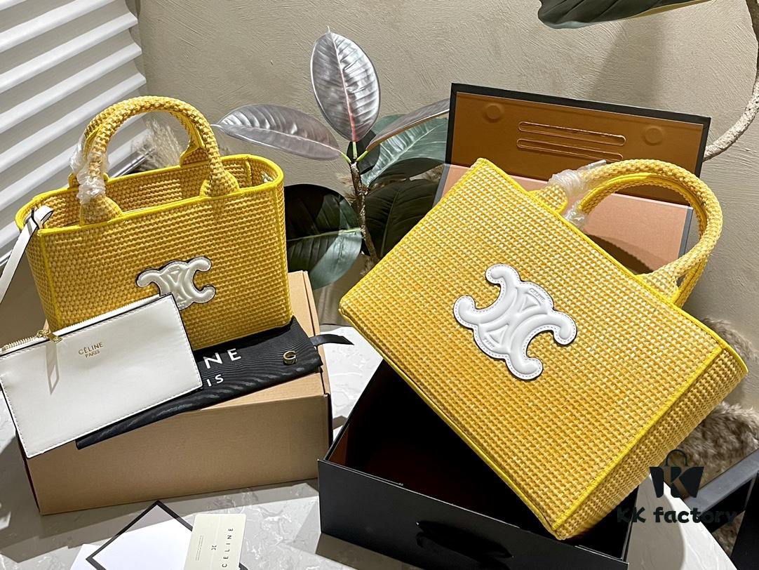 Celine Wicker Tote Bag 'Vegetable Basket' - Handwoven Raffia Beach Bag for Vacation Photography