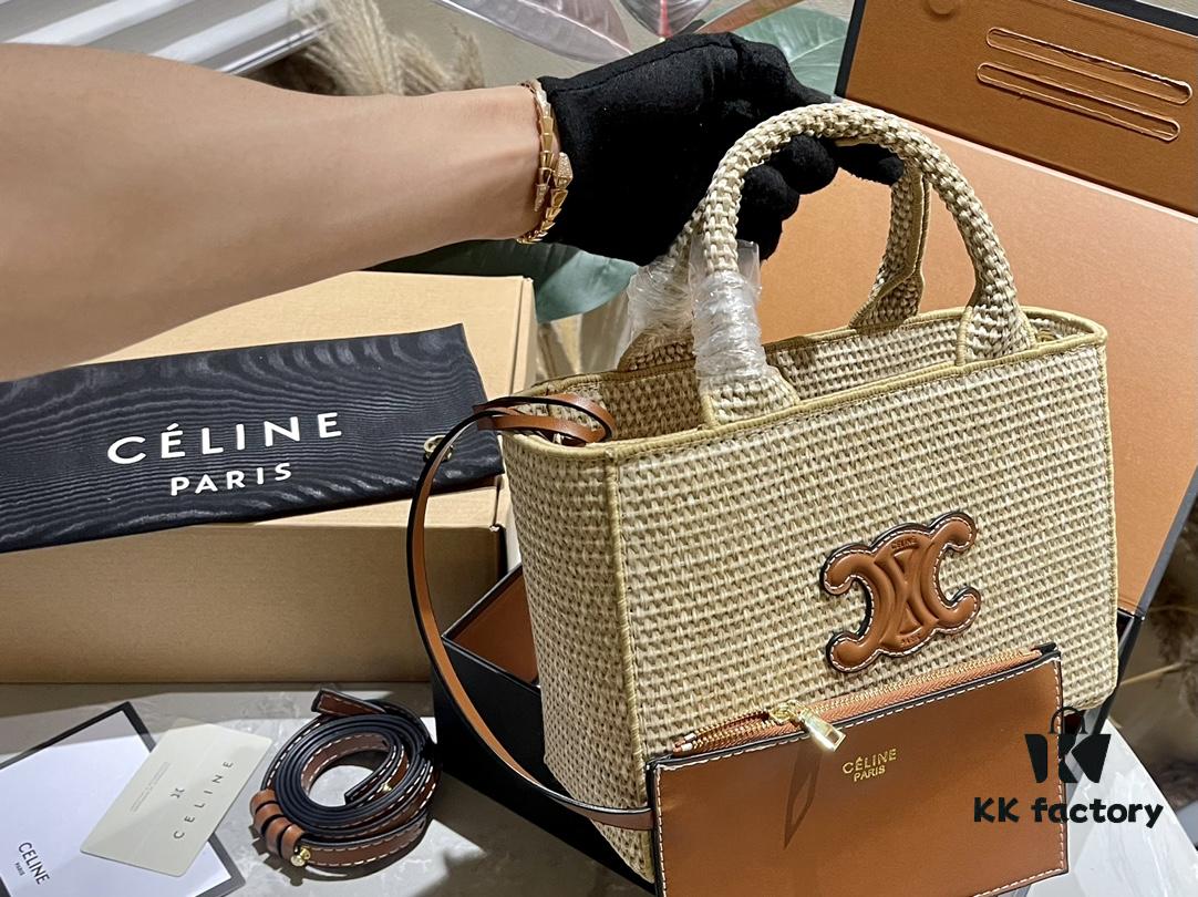 Celine Wicker Tote Bag, Raffia Handbag for Vacation Photography, Inspired by Celine