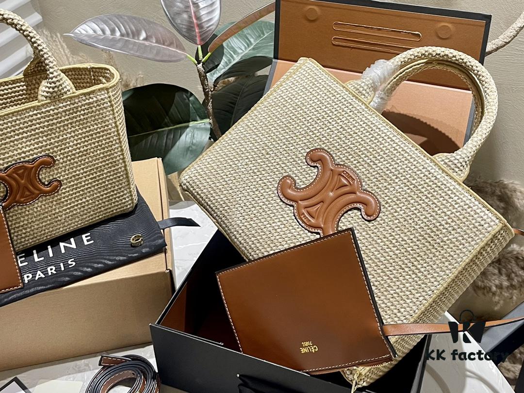 Celine Wicker Tote Bag, Raffia Handbag for Vacation Photography, Inspired by Celine