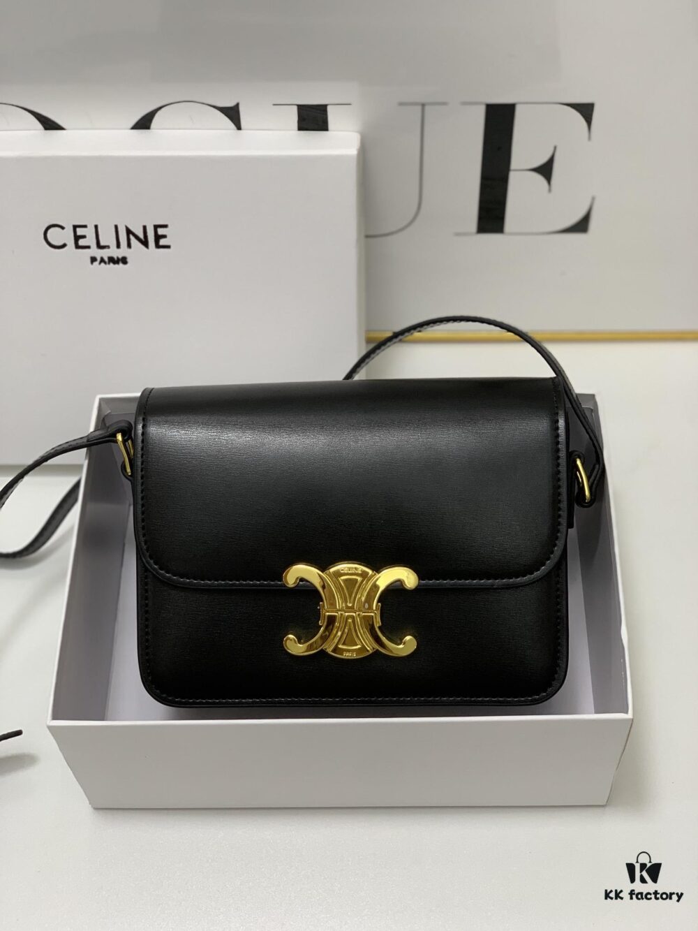 Celine Triomphe Hand-Rubbed Calfskin Shoulder Bag