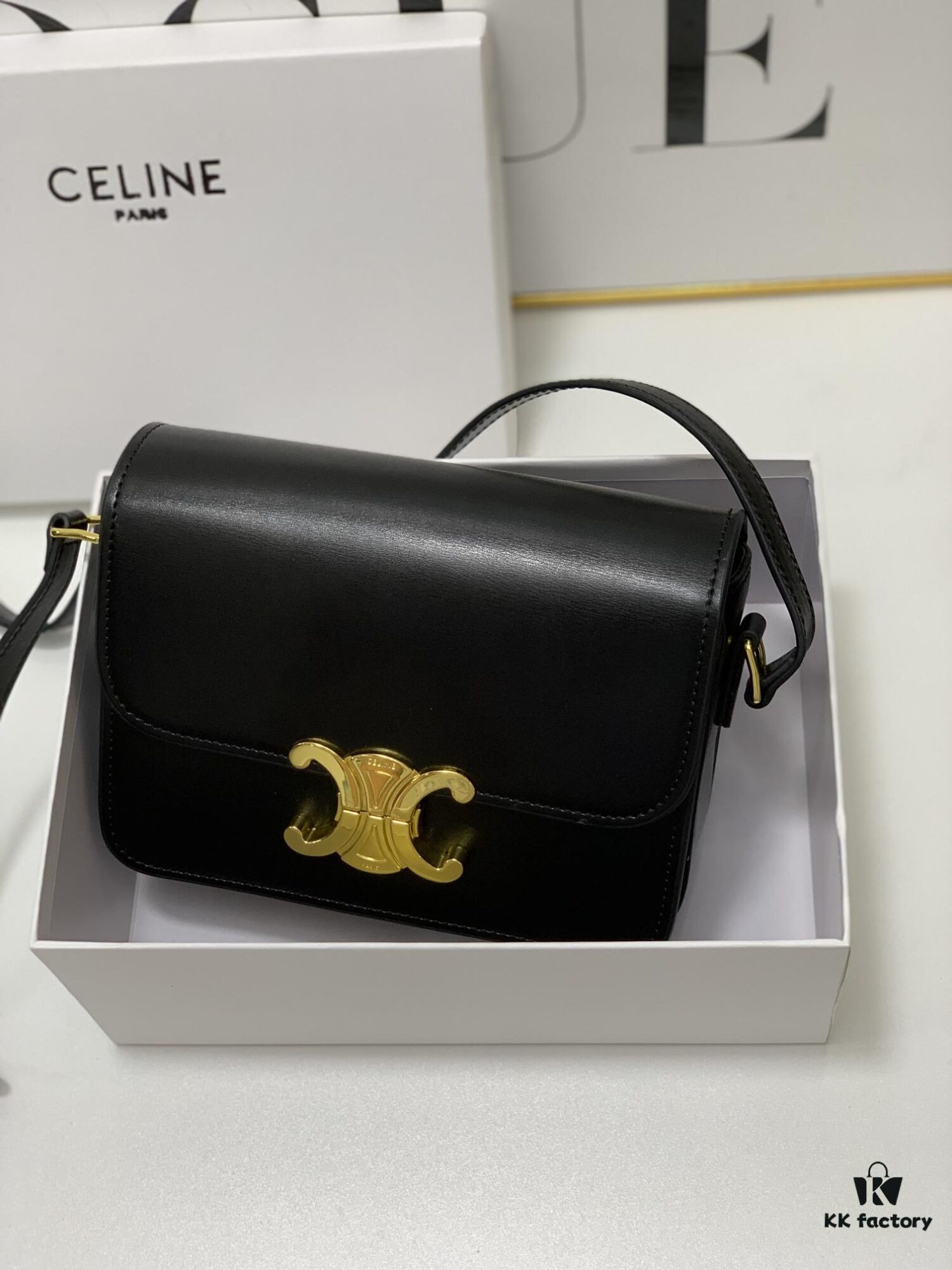 Celine Triomphe Hand-Rubbed Calfskin Shoulder Bag