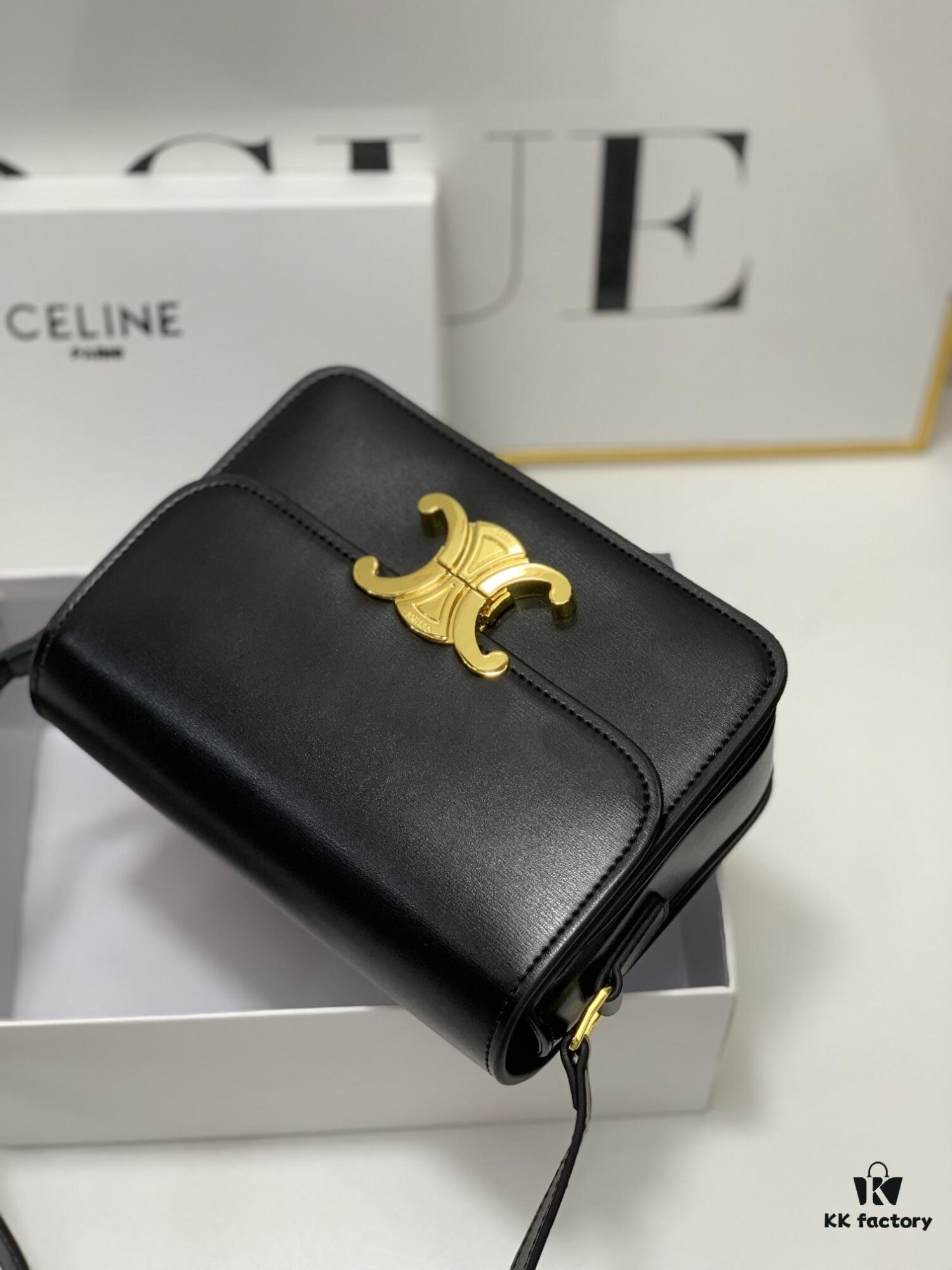 Celine Triomphe Hand-Rubbed Calfskin Shoulder Bag