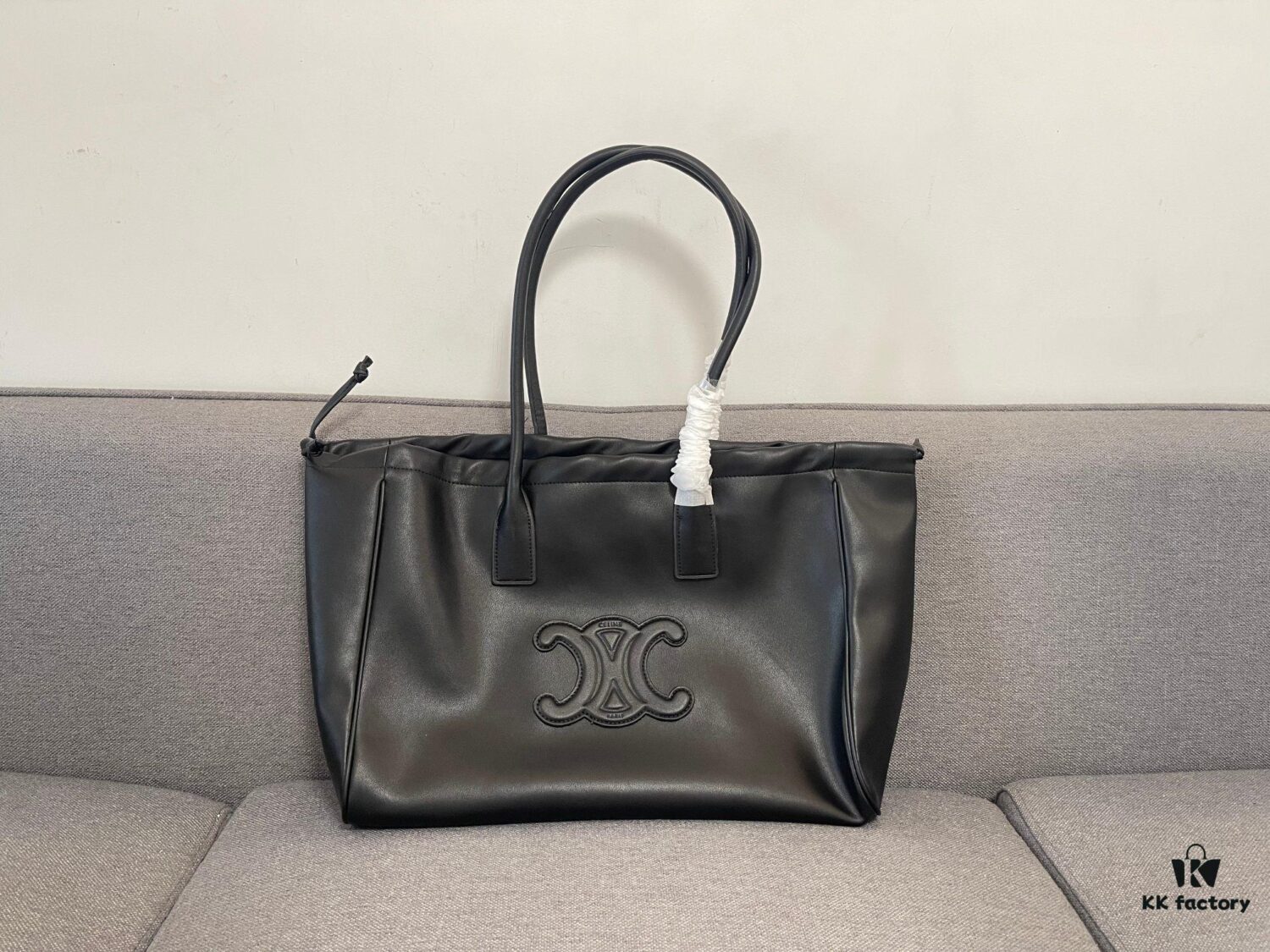 CELINE CABAS TRIOMPHE Large Drawstring Tote Bag in Soft Leather