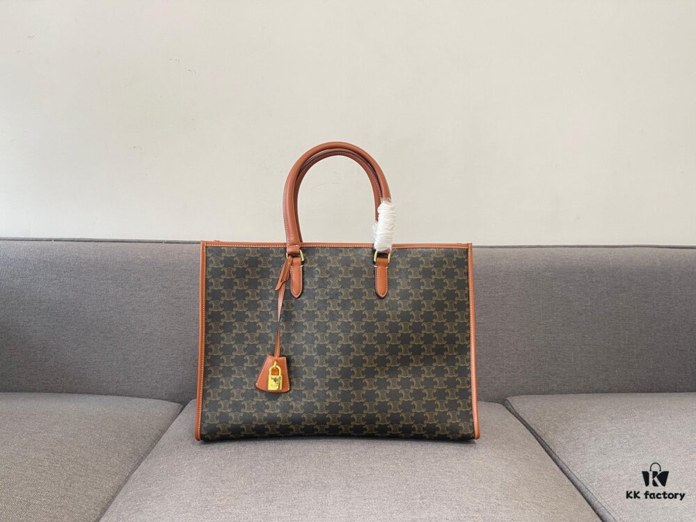 Large CELENE TRIOMPHE Spring Horizontal CABAS Tote Bag, Versatile Classic Triumph Monogram Series, Stylish and Durable Calfskin & PVC Tote, Must-Have for Fashion Enthusiasts