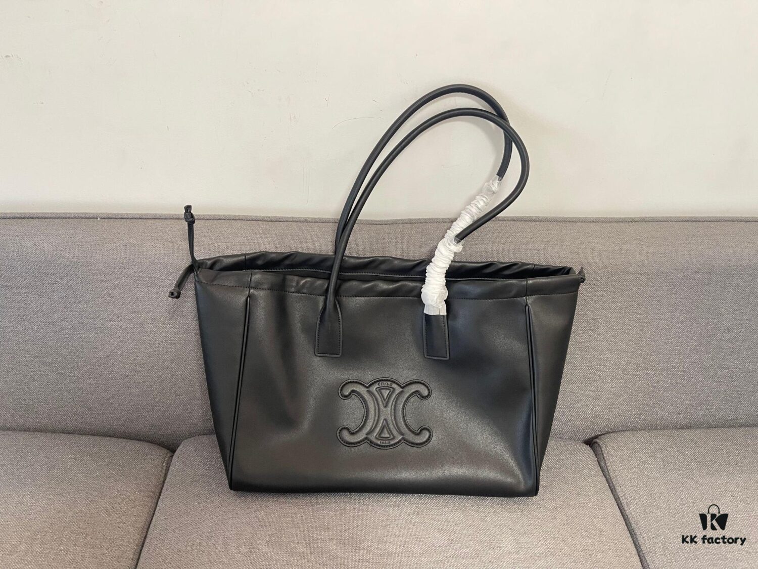 CELINE CABAS TRIOMPHE Large Drawstring Tote Bag in Soft Leather