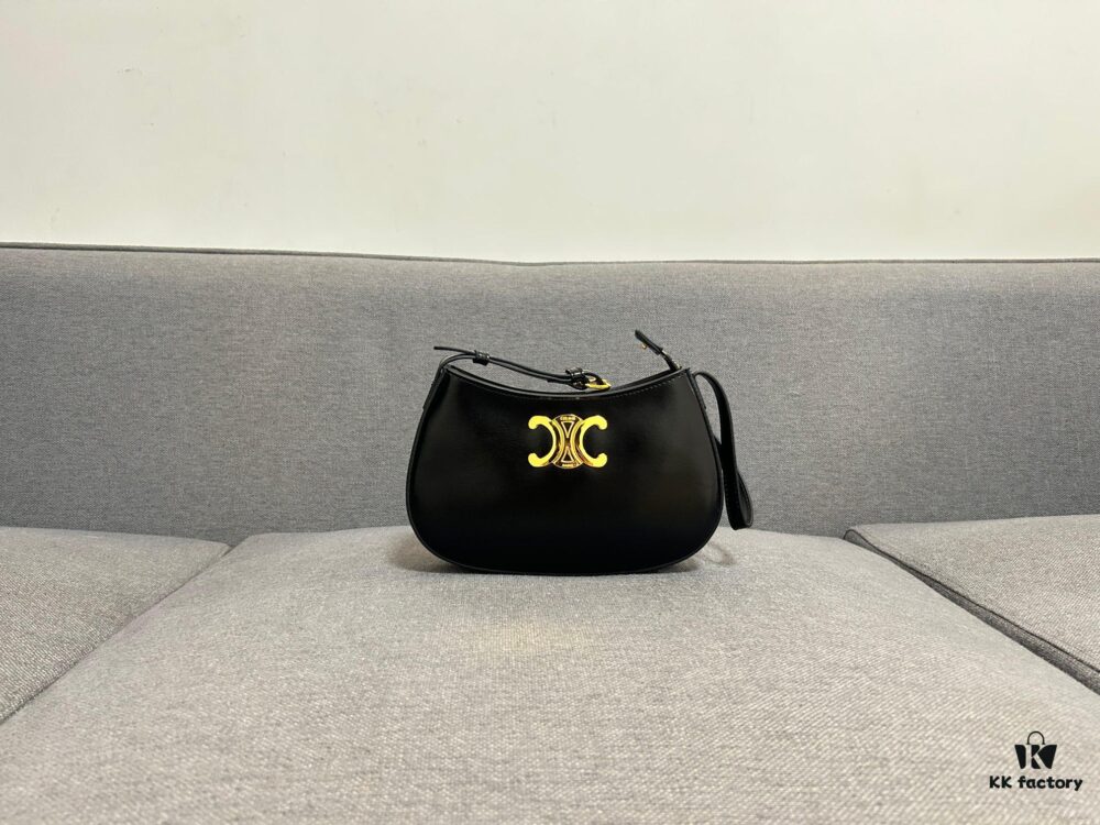 CELINE Arc de Triomphe TILLY Signature Print Leather Handbag TRIOMPHE Canvas, Cowhide Leather Trim, Lambskin Lining, Gold-Tone Hardware, Sling or Crossbody Wear, Zip Closure, One Main Compartment, One Interior Flat Pocket, Adjustable Strap - Model No. 4233#, Size: 22cm