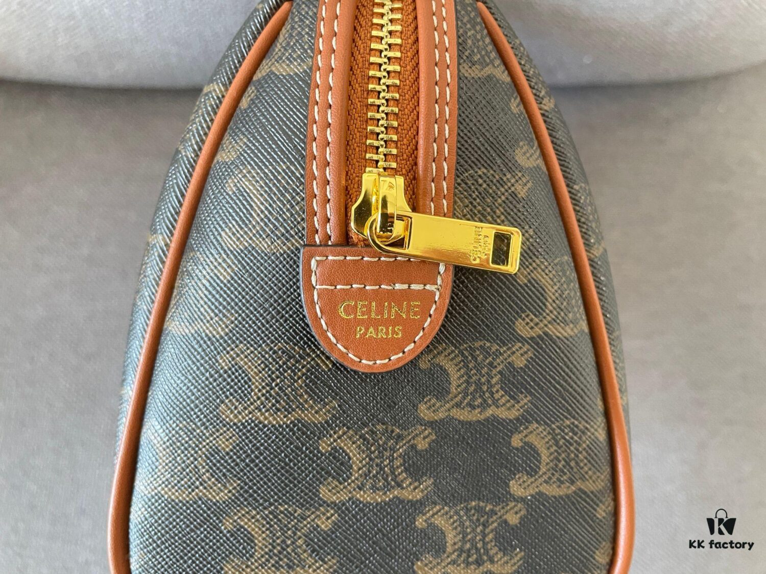 CELINE Small Triomphe Canvas Logo-Printed Calfskin Boston Bag