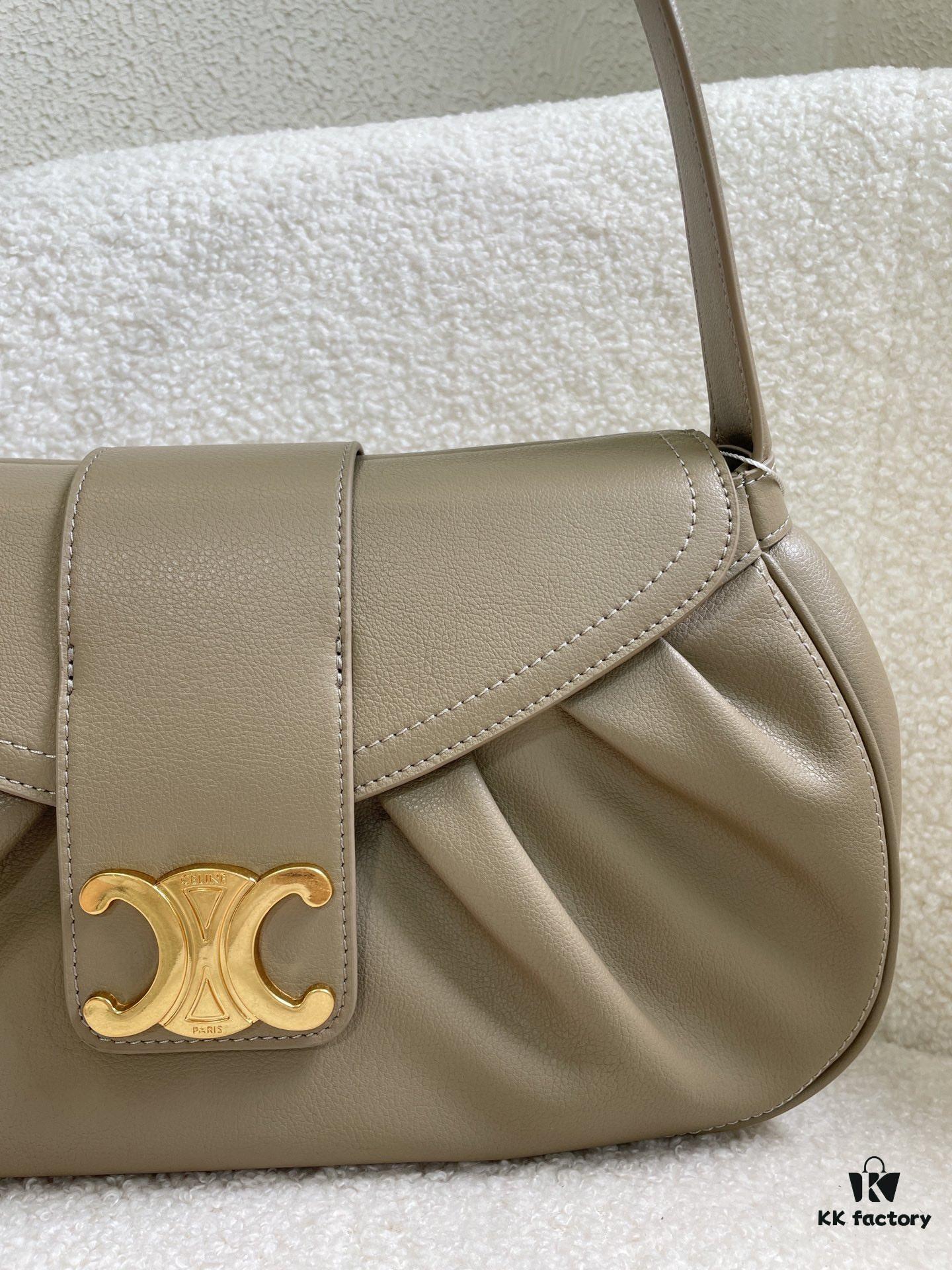 CELINE Spring-Summer Collection New Release POLLY Bag - Iconic Triomphe Logo, Wave-Bottom Design, Lambskin Lining, Magnetic Closure, Dual Carry Options