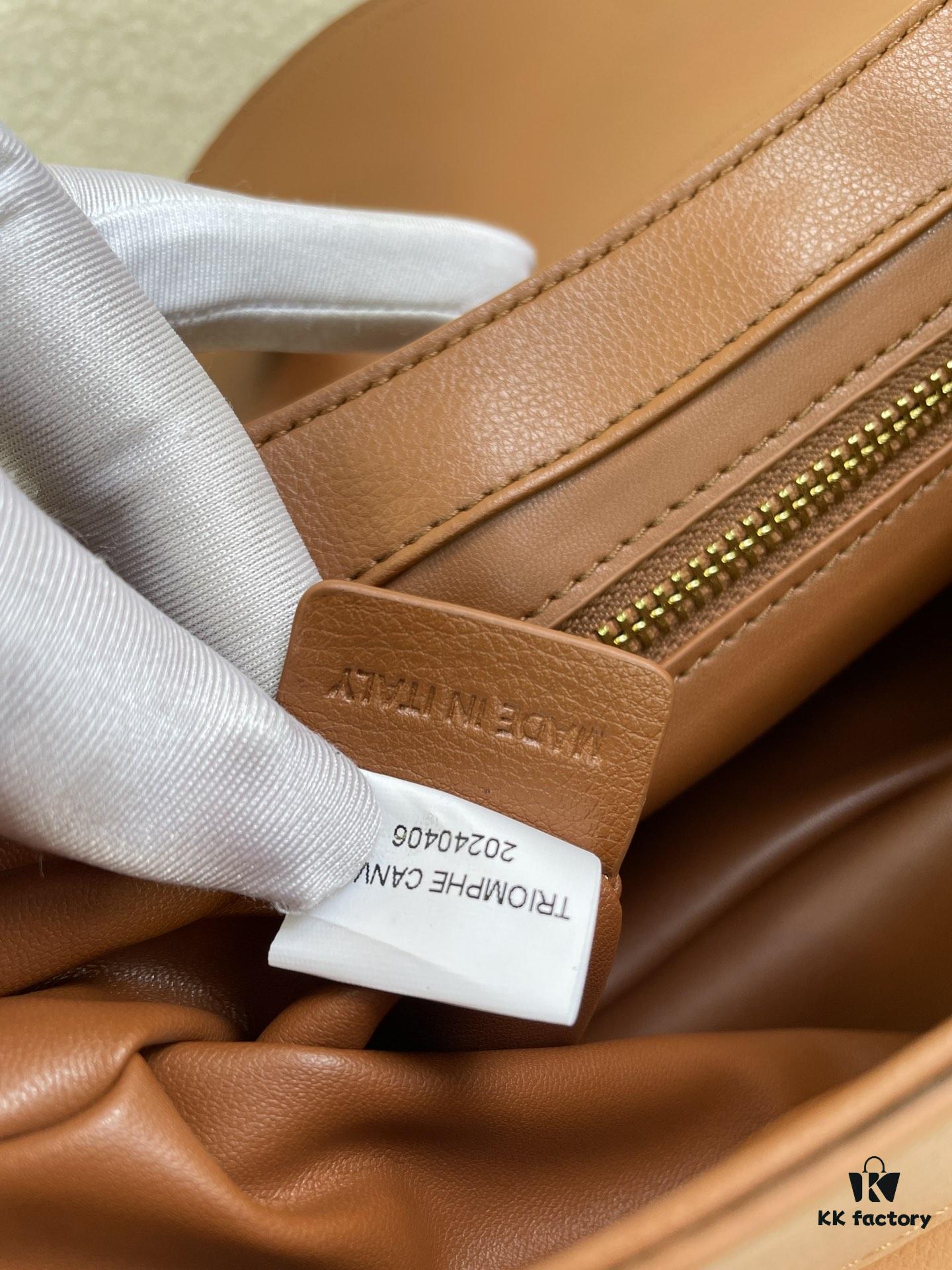 CELINE Spring/Summer New Arrival POLLY Bag - Iconic Triomphe Logo, Wave-Base Design, Full-Grain Calf Leather with Lambskin Lining