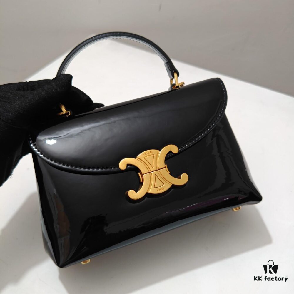 Upgraded Small Size Release Celine 2024 New Triumph Arch Handbag Patent Leather
