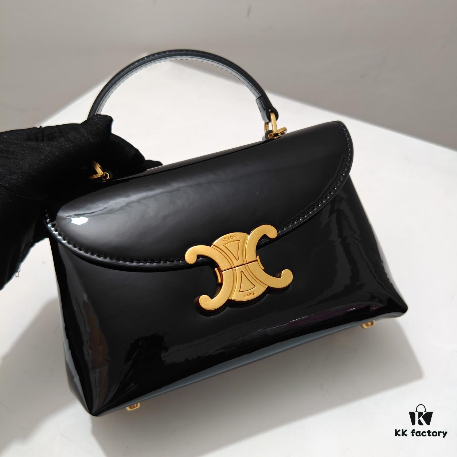 Upgraded Small Size Release Celine 2024 New Triumph Arch Handbag Patent Leather