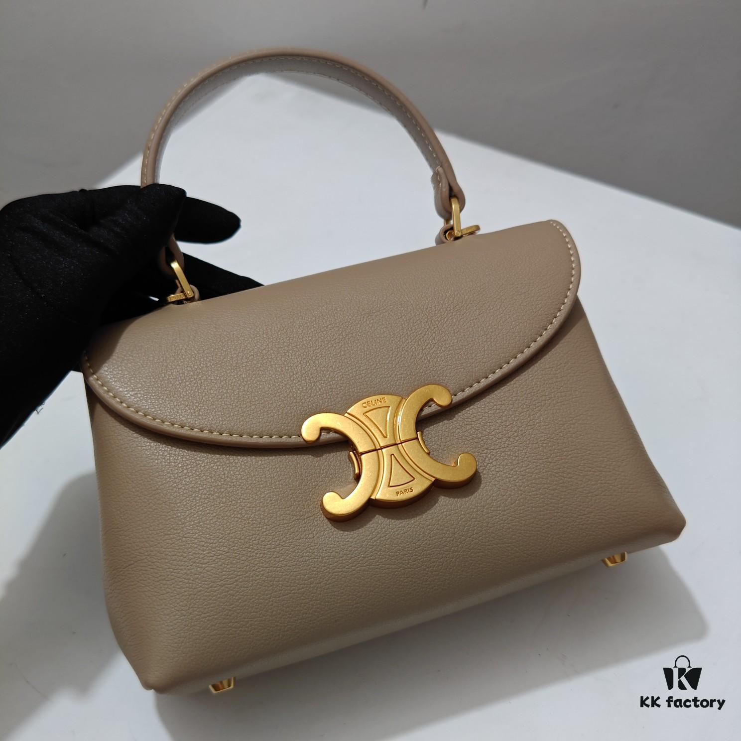 Quality Upgrade Small Size Celine 2024 New Arc Triomphe Bag, Cracked Grain Cowhide Leather