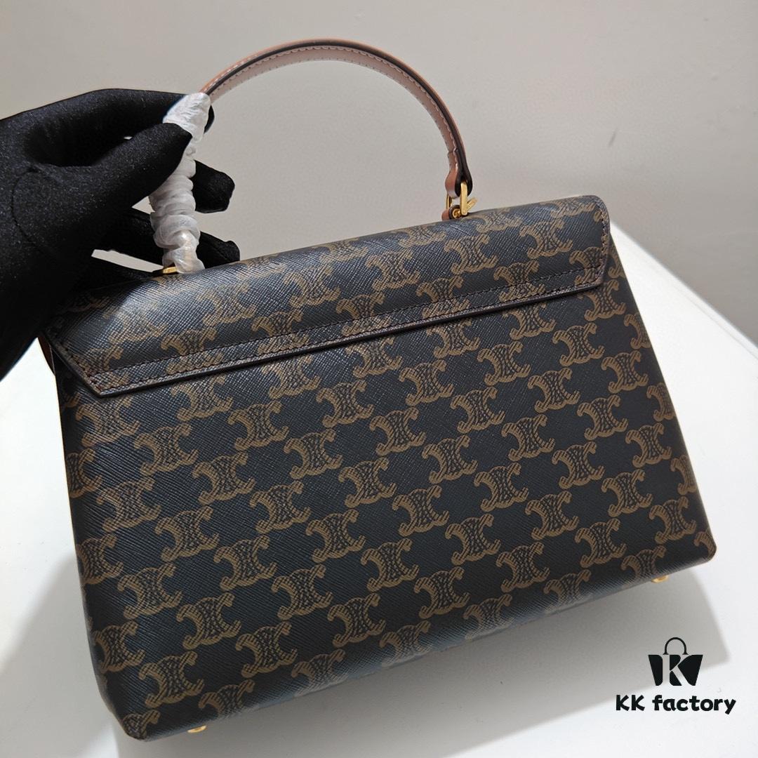 Top-Grade Cowhide, Crisply Textured Leather, Celine 2024 New Arrival Archival Handbag