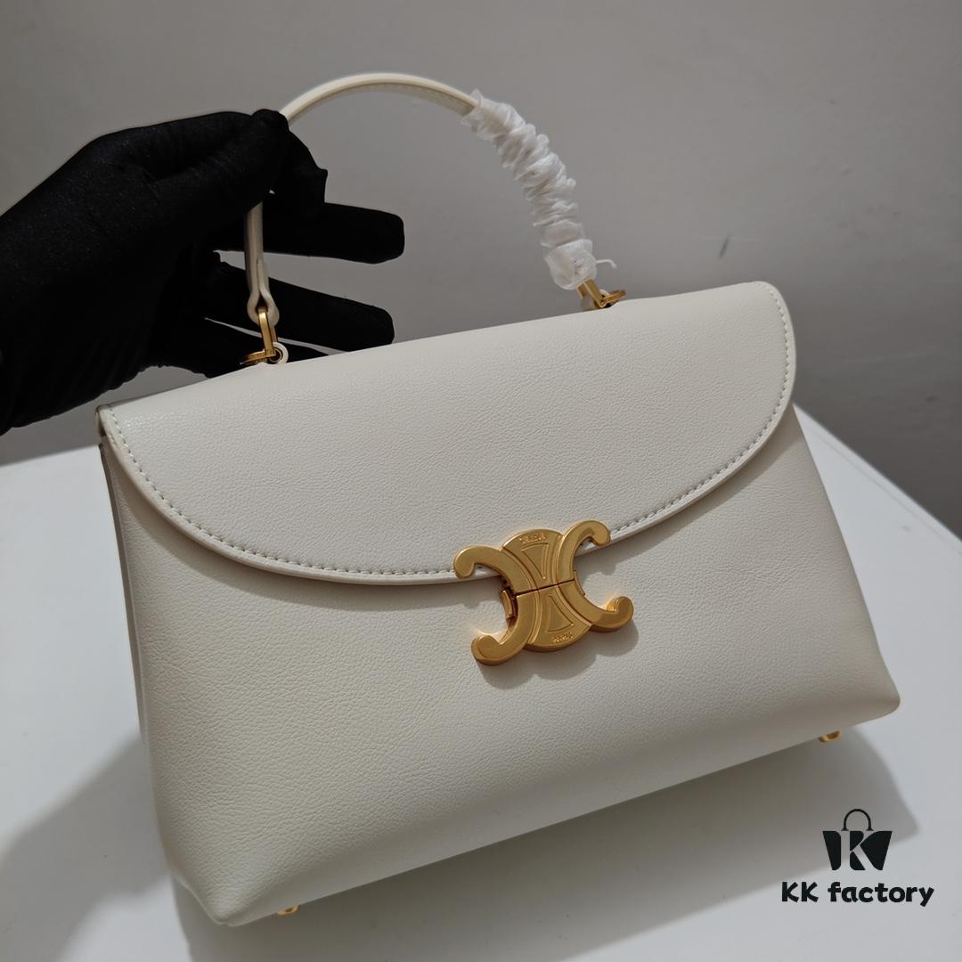 Top-Grade Cowhide, Crisply Textured Leather, Celine 2024 New Arrival Archlight Handbag, Minimalist and Elegant Design in Large Size 25cm