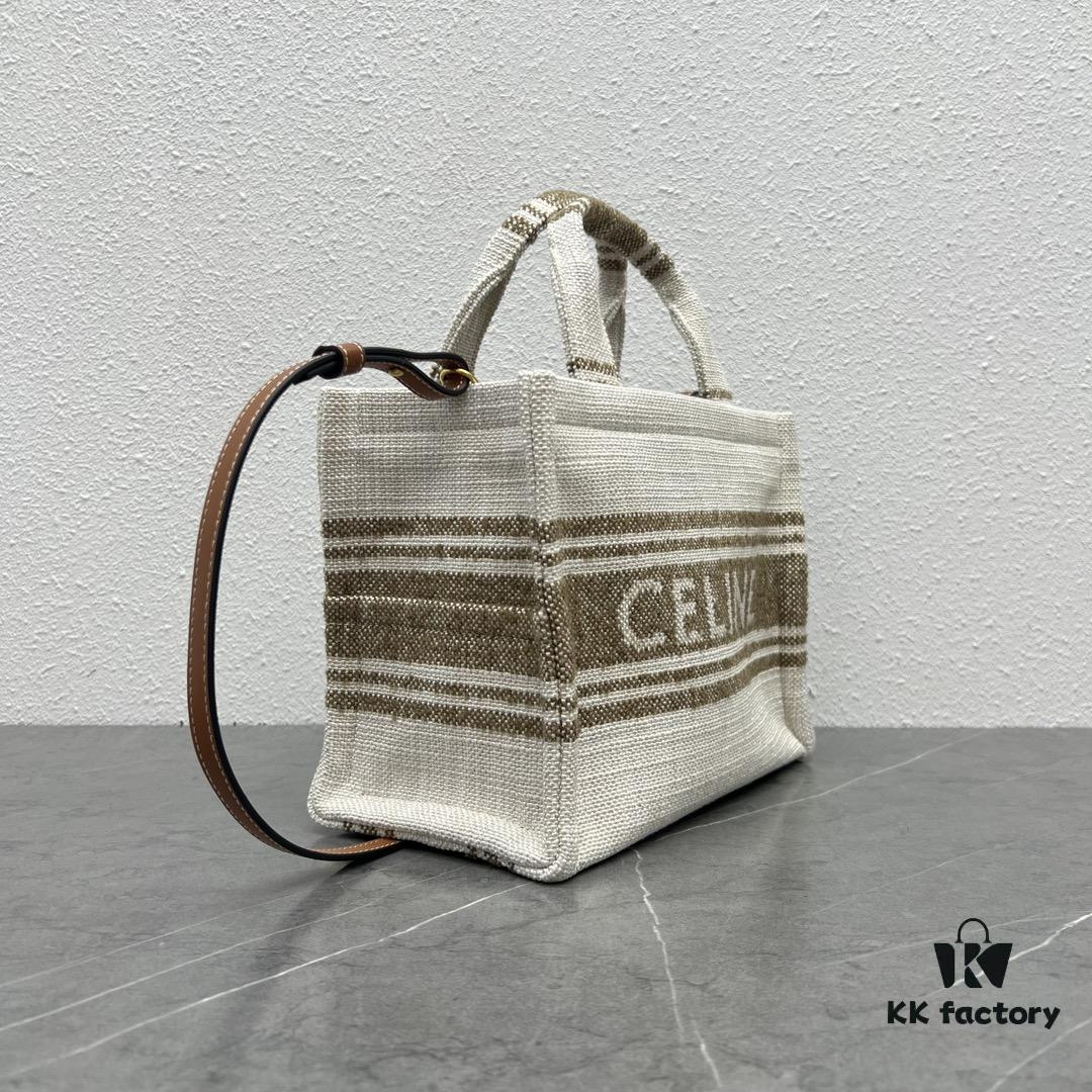 CABAS THAIS Small Celine Striped Fabric Tote Bag - Handheld, Shoulder, Crossbody