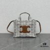 CELINE CABAS THAIS | New Autumn All-Over Printed Fabric Mini Tote, Small Leather Trimmed Bag with Flat Interior Pocket and Two Exterior Flap Pockets