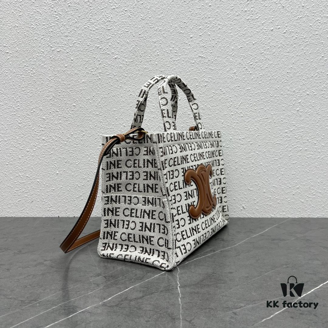 CELINE CABAS THAIS | New Autumn All-Over Printed Fabric Mini Tote, Small Leather Trimmed Bag with Flat Interior Pocket and Two Exterior Flap Pockets