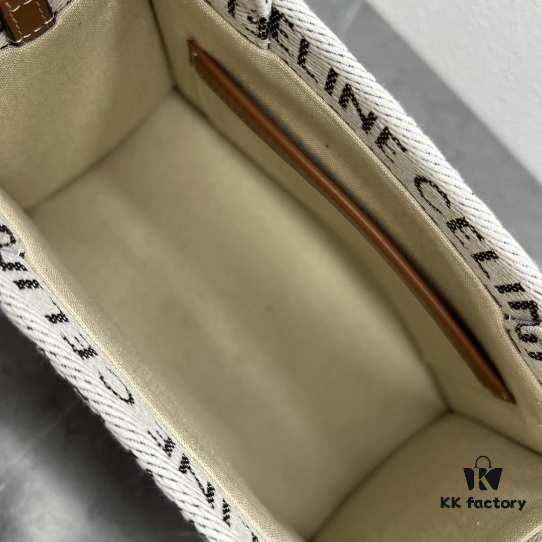 CELINE CABAS THAIS | New Autumn All-Over Printed Fabric Mini Tote, Small Leather Trimmed Bag with Flat Interior Pocket and Two Exterior Flap Pockets