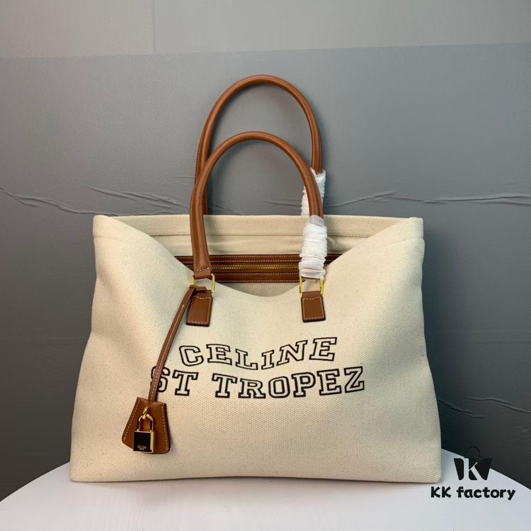 New Arrival 🔅 CABAS CELINE Canvas and Calfskin Crossbody Tote Bag