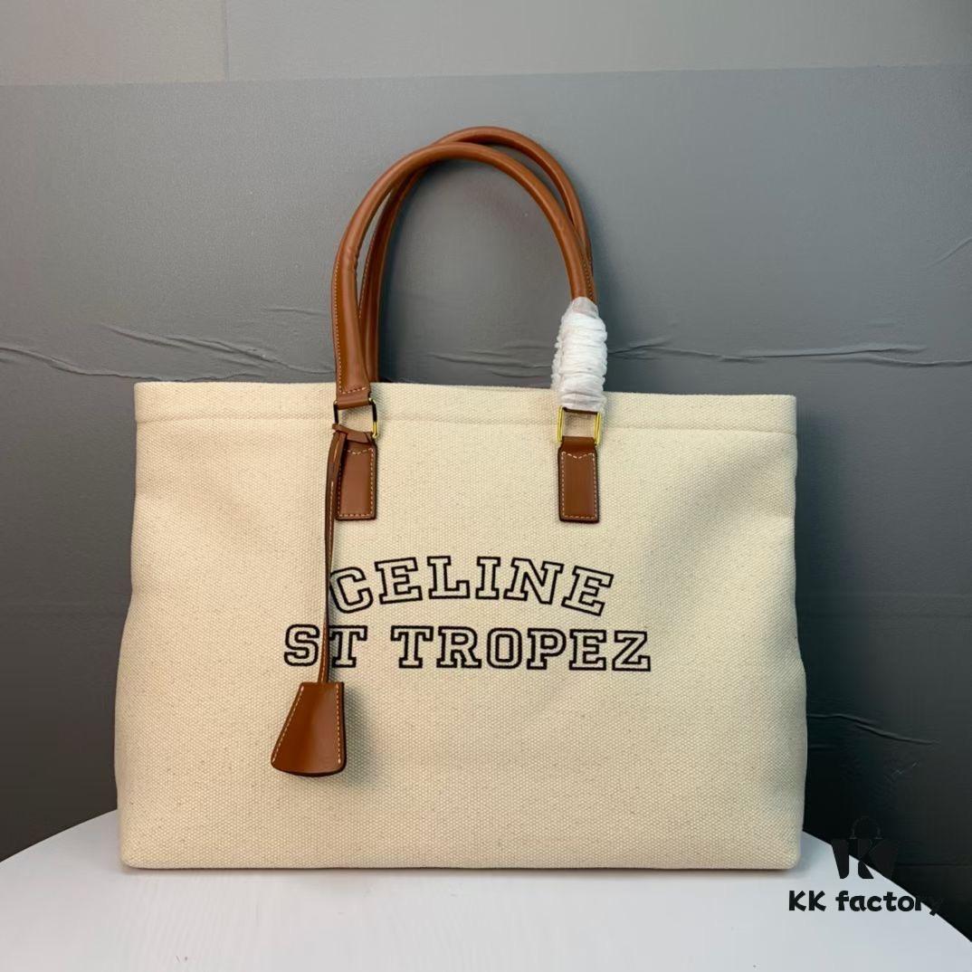 New Arrival 🔅 CABAS CELINE Canvas and Calfskin Crossbody Tote Bag