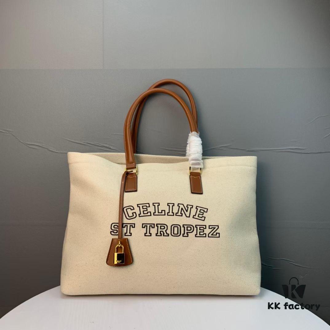 New Arrival 🔅 CABAS CELINE Canvas and Calfskin Crossbody Tote Bag