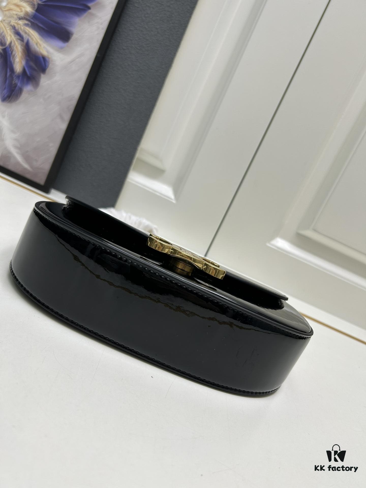 Upgraded Release Celine 2024 New Model Chain Half-Moon Bag, Box Leather with Arc de Triomphe Metal Clasp Closure