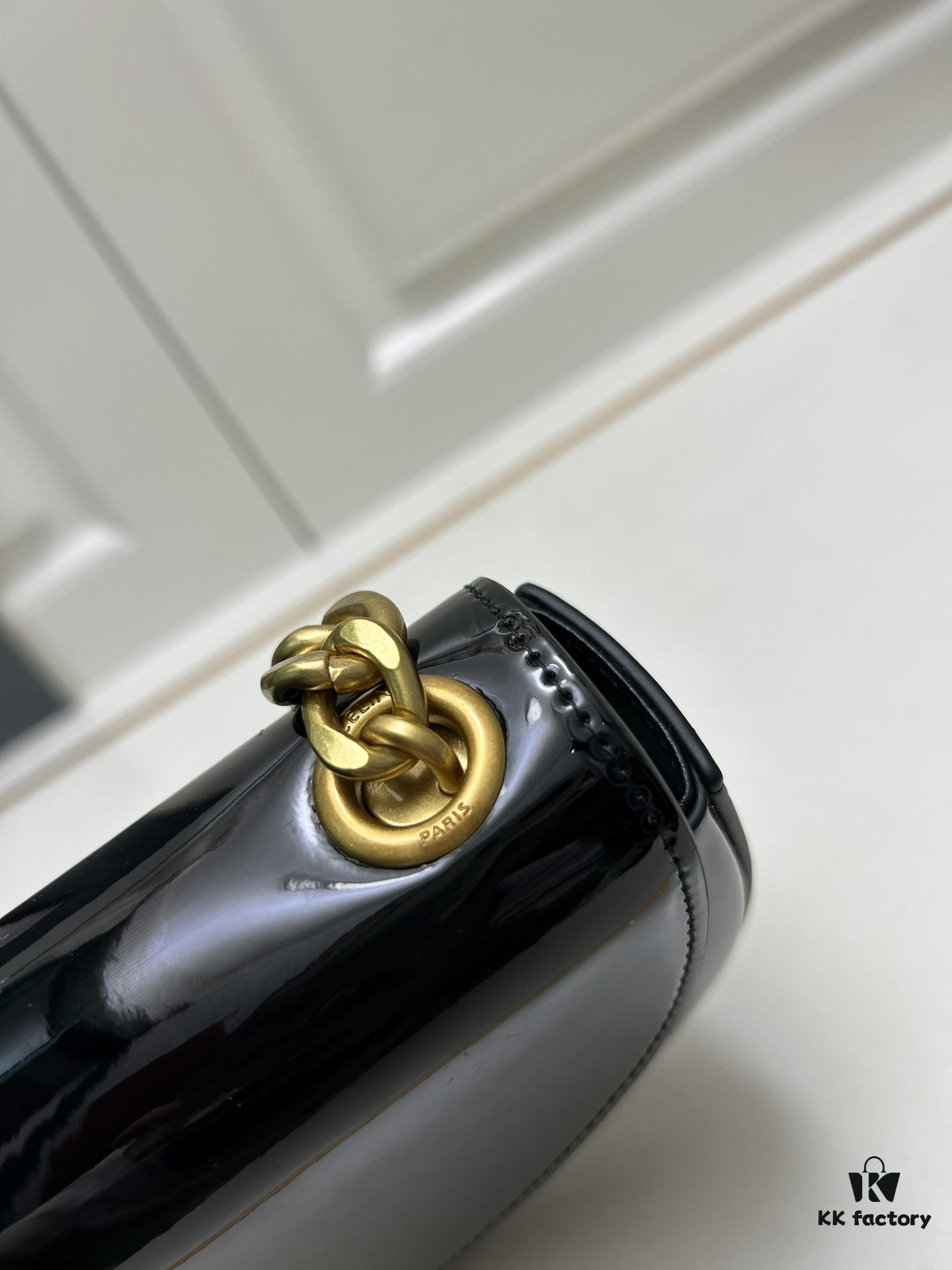 Upgraded Release Celine 2024 New Model Chain Half-Moon Bag, Box Leather with Arc de Triomphe Metal Clasp Closure