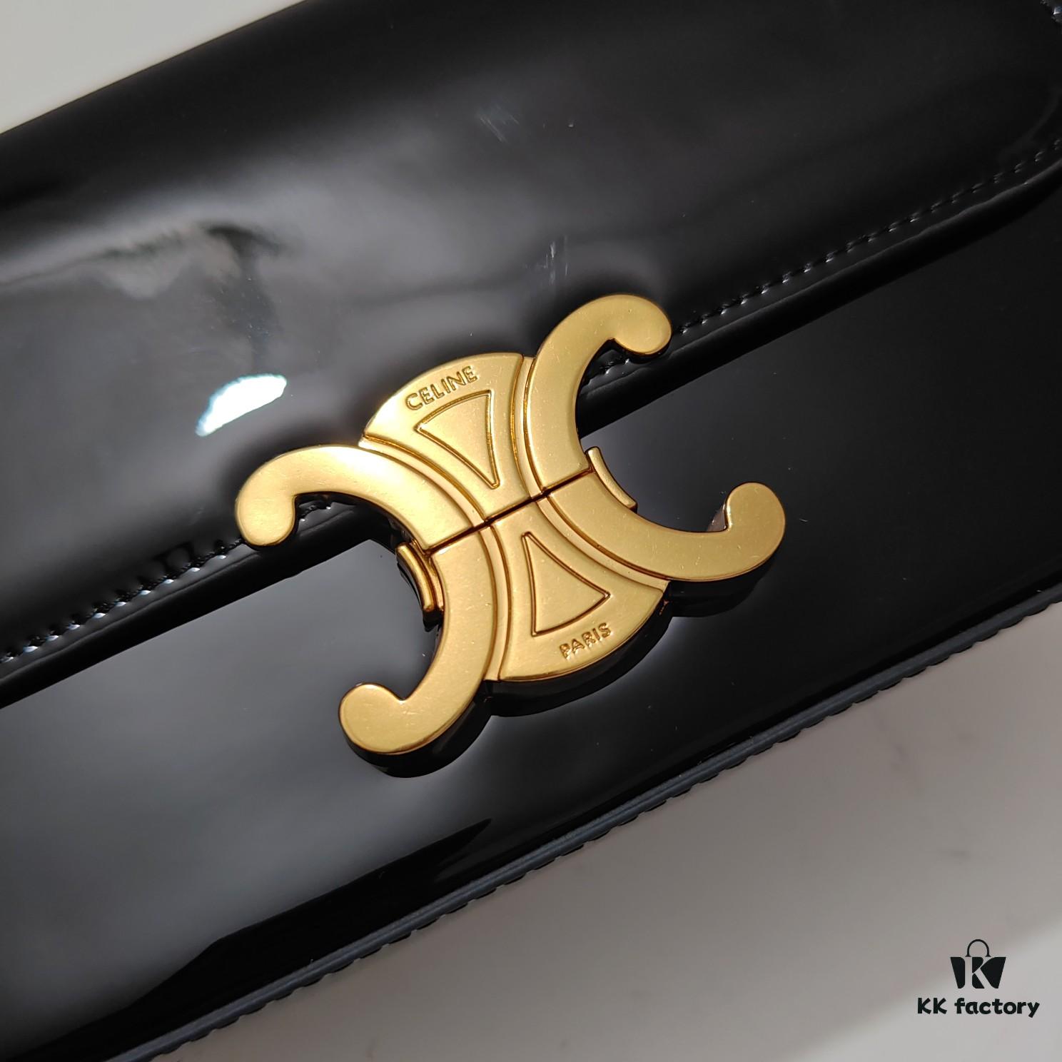 Top Quality Original Celine Triomphe Classic Shoulder Bag, New Glossy Black and Gold Design