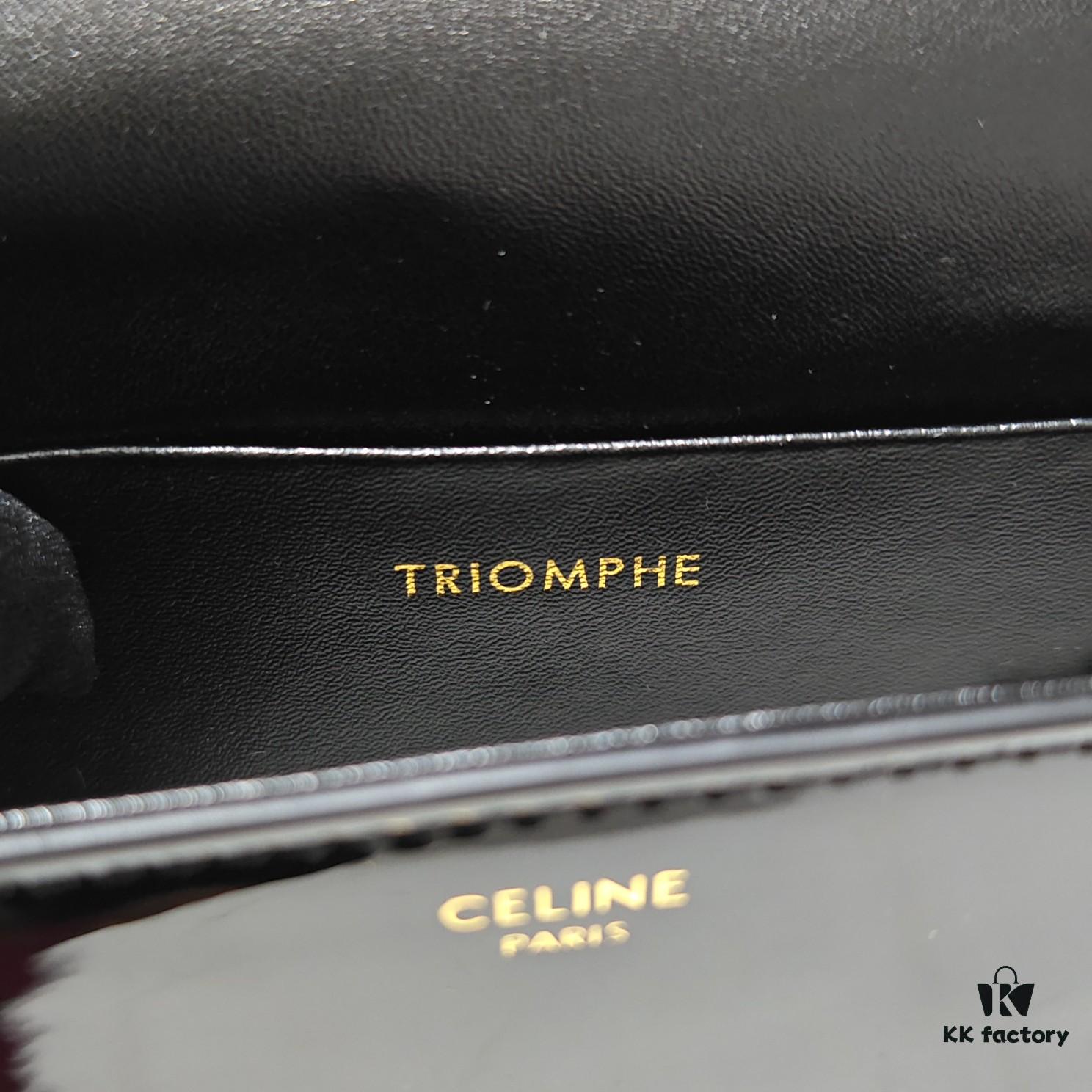 Top Quality Original Celine Triomphe Classic Shoulder Bag, New Glossy Black and Gold Design