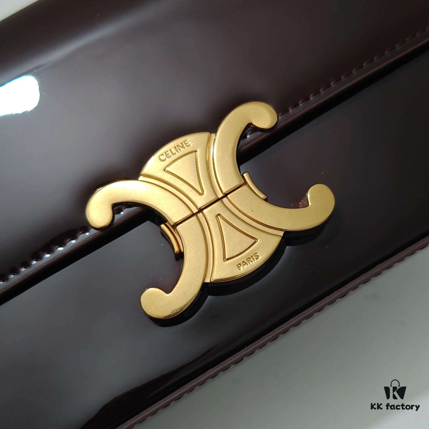 Top Quality Original Celine Triomphe Classic Underarm Bag New Patent Chocolate Brown