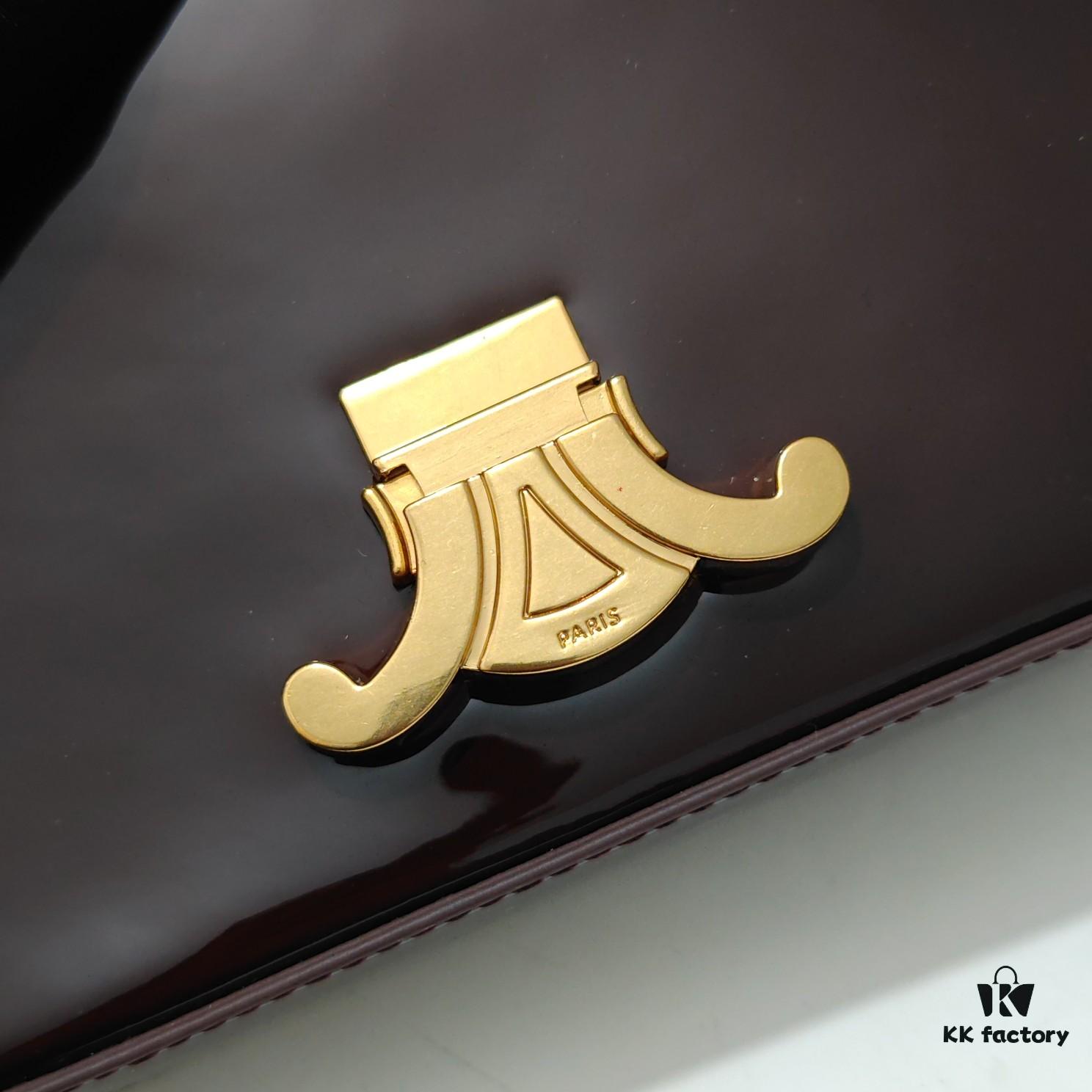 Top Quality Original Celine Triomphe Classic Underarm Bag New Patent Chocolate Brown