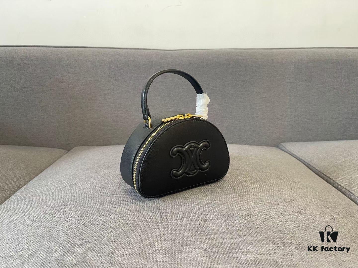 Celine New Logo Print Half-Moon Mini Bag, Black, Genuine Leather Trim, Adjustable Detachable Strap