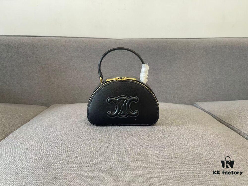 Celine New Logo Print Half-Moon Mini Bag, Black, Genuine Leather Trim, Adjustable Detachable Strap