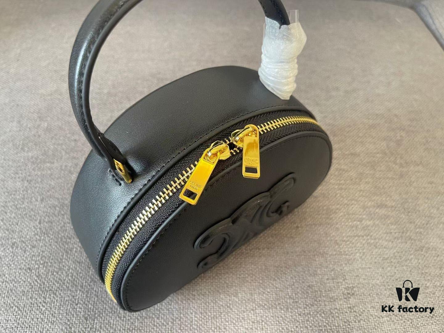 Celine New Logo Print Half-Moon Mini Bag, Black, Genuine Leather Trim, Adjustable Detachable Strap