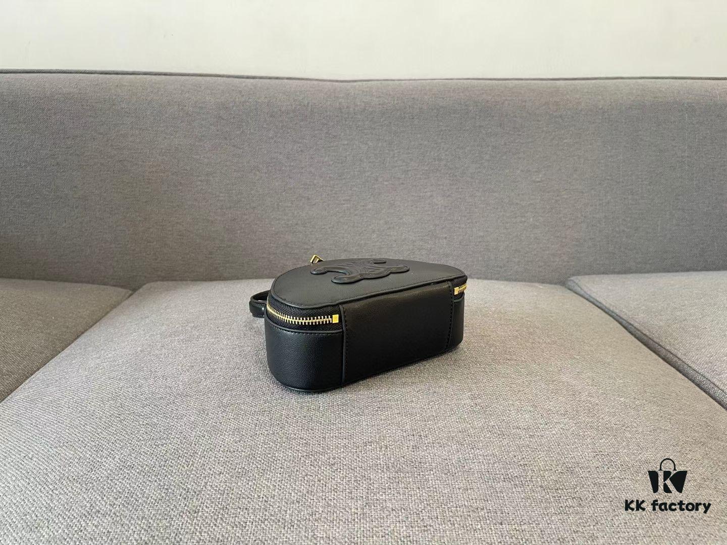 Celine New Logo Print Half-Moon Mini Bag, Black, Genuine Leather Trim, Adjustable Detachable Strap