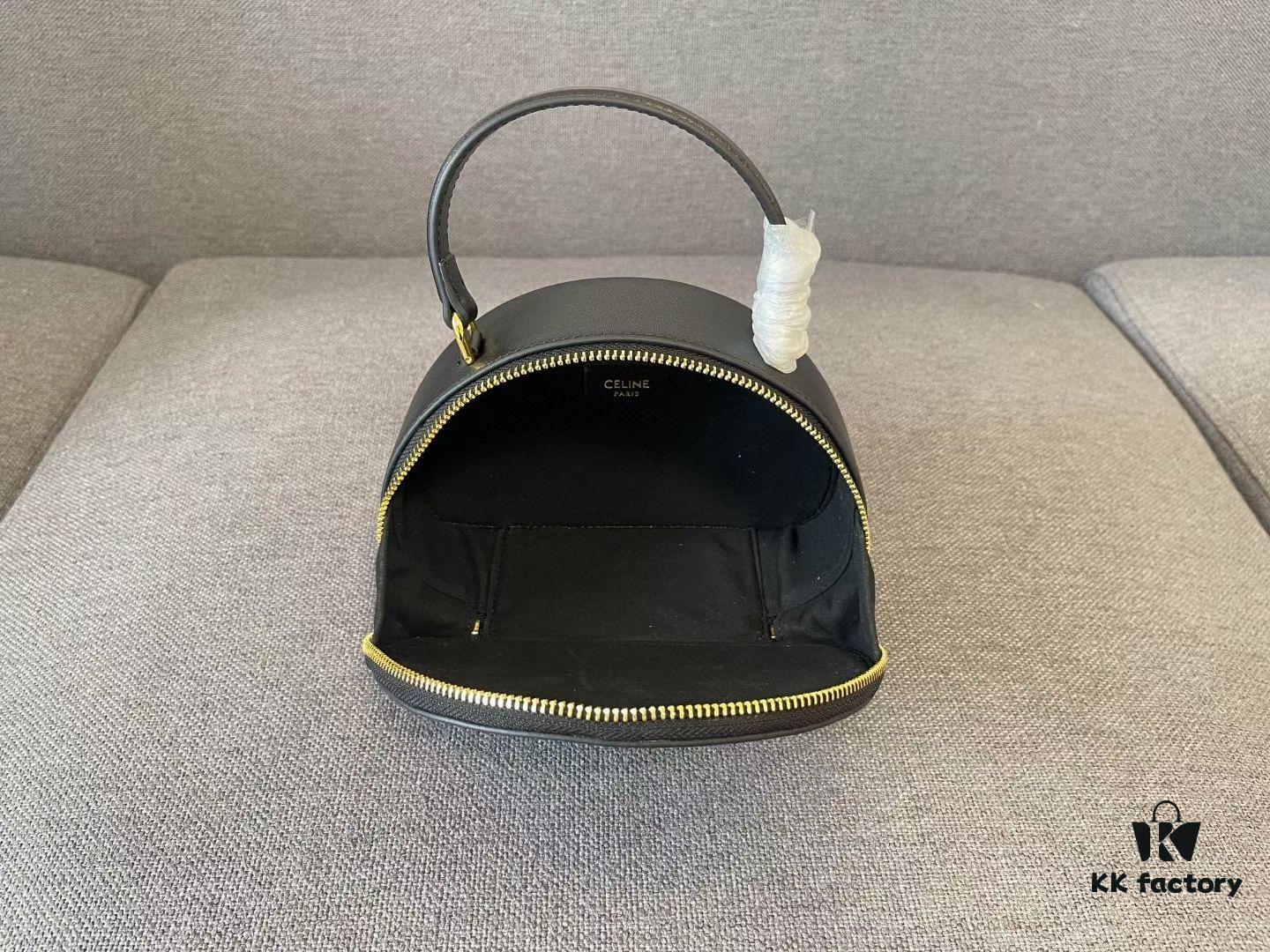 Celine New Logo Print Half-Moon Mini Bag, Black, Genuine Leather Trim, Adjustable Detachable Strap