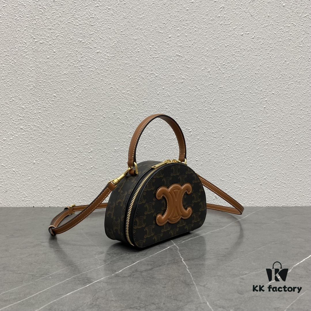 Celine New Logo Printed Half-Moon Bag - Mini Leather Handbag with Adjustable Strap