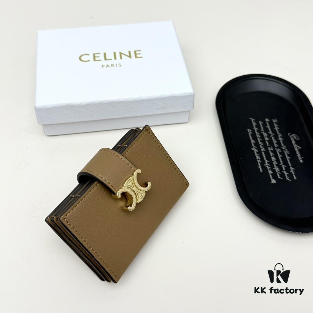 Celine 794 Black Brown Smoke Grey 10.5*6 Accordion Fold Card Holder